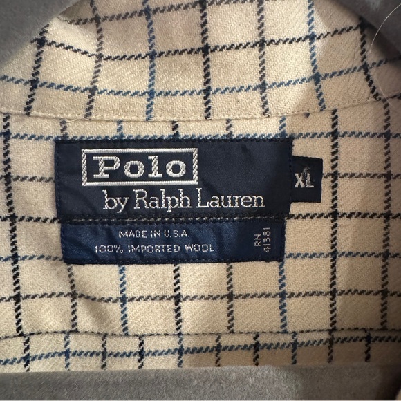 Vintage Polo Ralph Lauren Cream and Black/Blue wool Checkered shacket- XL - Picture 11 of 16